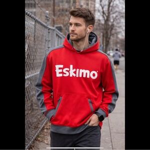 Eskimo Red Logo Colorblock Hoodie L Athleisure Streetwear